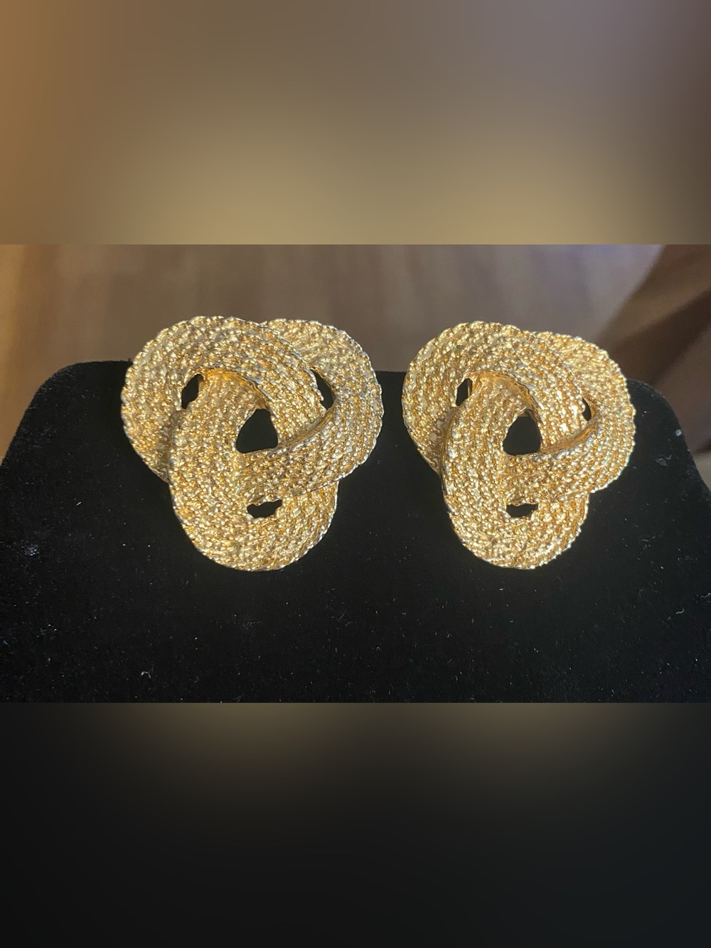 Vintage SG D'OR Textured Gold Braided Love Knot Statement Shoe Clips Brooch VTG